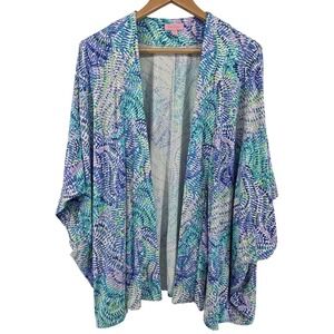 Lilly Pulitzer Bondi Blue Kimono Cardigan Draped Open Front Cover Vacation S/M